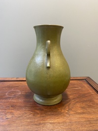 A Chinese monochrome teadust-glazed 'hu' vase, Qianlong mark, 19/20th C.