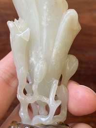 A Chinese white jade 'magnolia' carving, Qing