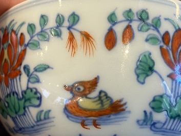 A Chinese doucai 'mandarin ducks' bowl, Chenghua mark, probably Qing