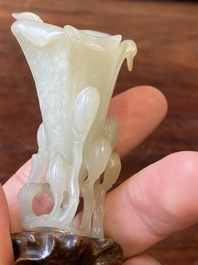 A Chinese white jade 'magnolia' carving, Qing