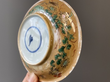 Vier Chinese famille verte koppen en schotels, Kangxi