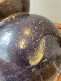 A large Chinese aubergine-glazed triple gourd vase, 18th C.