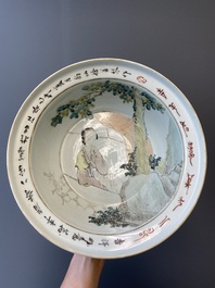 Een Chinese qianjiang cai dekselvaas en een kom, 19/20e eeuw
