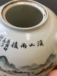 A Chinese qianjiang cai teapot and cover, signed Wang Xiaoting 汪小亭, dated 1950