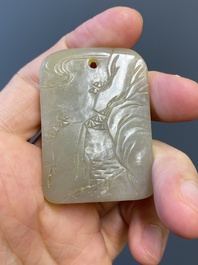 Vier Chinese snijwerken in witte en celadon jade, Qing/Republiek