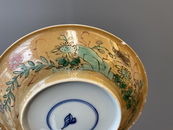 Vier Chinese famille verte koppen en schotels, Kangxi