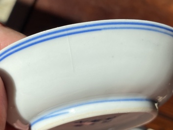 Een paar Chinese blauw-witte 'draken' schotels, Guangxu merk en periode