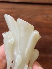 A Chinese white jade 'magnolia' carving, Qing