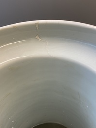 A Chinese famille rose rouleau vase with Shou Lao, Qianlong mark, 19th C.