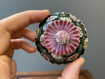 A Chinese famille rose teapot and cover on stand, Yongzheng