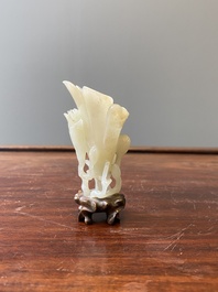 A Chinese white jade 'magnolia' carving, Qing