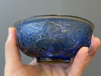 Twee Chinese kommen in Peking glas, Qianlong merken, 19/20e eeuw