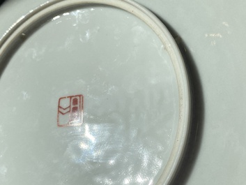 Three Chinese famille rose plates, signed Wang Xiliang 王锡良 and Zeng Fuqing 曾福慶, dated 1936