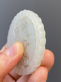 Two Chinese reticulated white jade plaques with bats, Qing