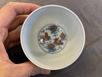 A Chinese doucai 'mandarin ducks' bowl, Chenghua mark, probably Qing