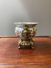 A Chinese gilt bronze-mounted famille verte cuspidor, 'zhadou', Kangxi