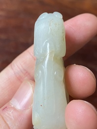 Trois sculptures d'animaux en jade blanc et c&eacute;ladon, Chine, Qing/R&eacute;publique