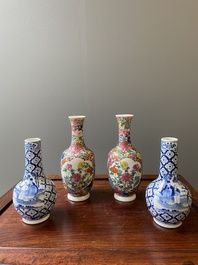 Twee paar Chinese blauw-witte en famille rose vazen, 19/20e eeuw