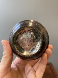 Two Chinese lac-burgaut&eacute; bowls with silvered interiors, Kangxi