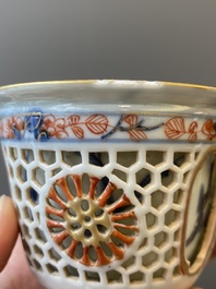A Chinese Imari-style double-walled reticulated cup and a grisaille and gilt cup, Kangxi/Qianlong