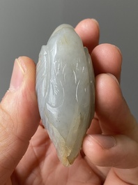 Deux sculptures en jade blanc d'un canard mandarin et d'un b&eacute;lier avec son agneau, Chine, Qing