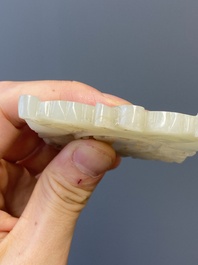 Two Chinese reticulated white jade plaques with bats, Qing