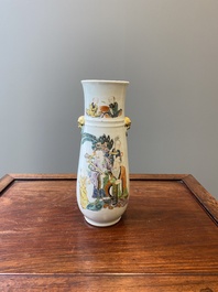 A Chinese famille verte 'hu' vase with immortals, 19th C.