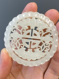Two Chinese reticulated white jade plaques with bats, Qing