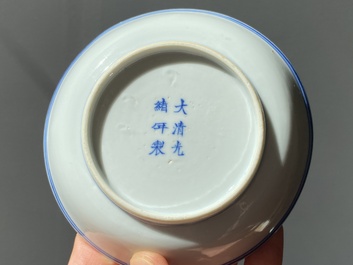 Een paar Chinese blauw-witte 'draken' schotels, Guangxu merk en periode