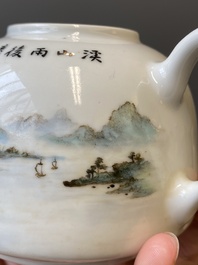 A Chinese qianjiang cai teapot and cover, signed Wang Xiaoting 汪小亭, dated 1950