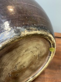 A large Chinese aubergine-glazed triple gourd vase, 18th C.