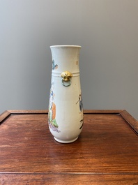 A Chinese famille verte 'hu' vase with immortals, 19th C.