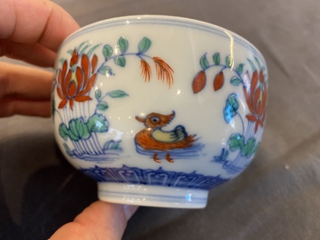 A Chinese doucai 'mandarin ducks' bowl, Chenghua mark, probably Qing