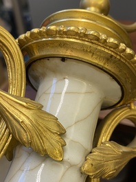 A pair of Chinese gilt bronze lamp-mounted crackle-glazed vases, 18/19th C.