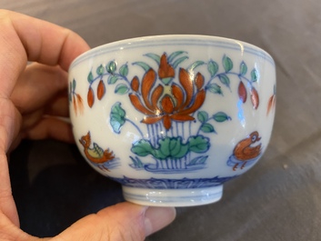 A Chinese doucai 'mandarin ducks' bowl, Chenghua mark, probably Qing