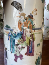 Three Chinese reticulated famille rose hat stands, 19th C