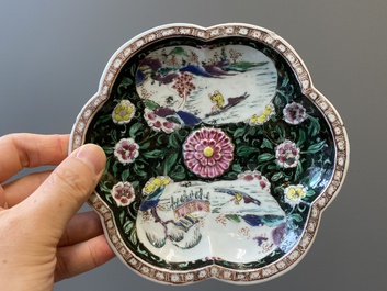 A Chinese famille rose teapot and cover on stand, Yongzheng