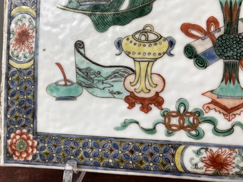 A Chinese famille verte 'antiquities' plaque, Kangxi