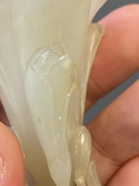 A Chinese white jade 'magnolia' carving, Qing