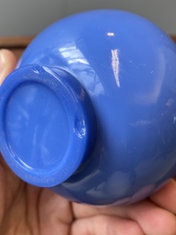 Een paar Chinese turquoise-blauwe flesvormige vazen in Peking glas, Qing