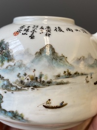 A Chinese qianjiang cai teapot and cover, signed Wang Xiaoting 汪小亭, dated 1950