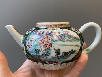 A Chinese famille rose teapot and cover on stand, Yongzheng