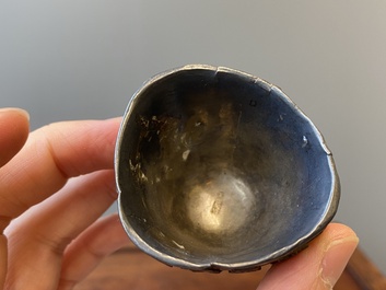 Four Chinese silver-lined coconut cups, Wang Hengxin 王恒馨 mark, 19/20th C.