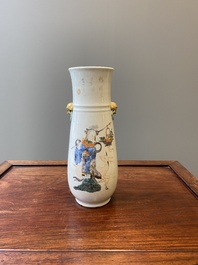 A Chinese famille verte 'hu' vase with immortals, 19th C.