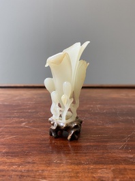 A Chinese white jade 'magnolia' carving, Qing