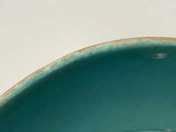 A Chinese famille verte 'waves' bowl, Daoguang seal mark, 19th C.
