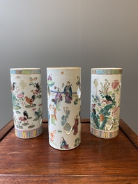 Three Chinese reticulated famille rose hat stands, 19th C