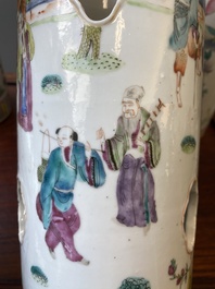 Three Chinese reticulated famille rose hat stands, 19th C