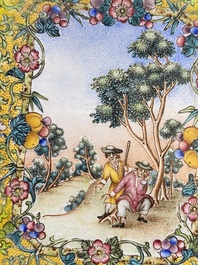 Vase &agrave; d&eacute;cor d'Europ&eacute;ens en &eacute;maux de Canton &agrave; fond jaune, Chine, marque et &eacute;poque de Qianlong