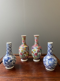 Twee paar Chinese blauw-witte en famille rose vazen, 19/20e eeuw